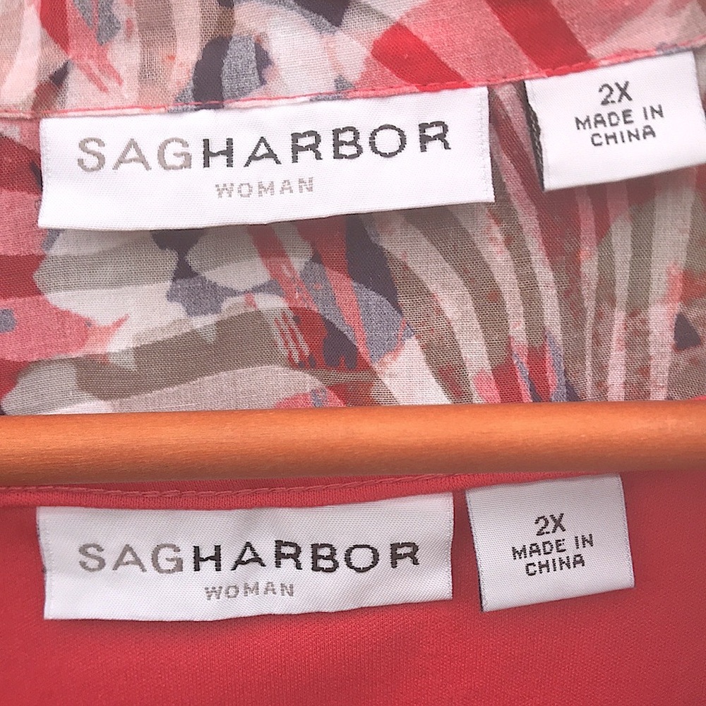 Sag Harbor Women's 2-piece Coral Tank with Patterned Button-up Shirt - Picture 3 of 10